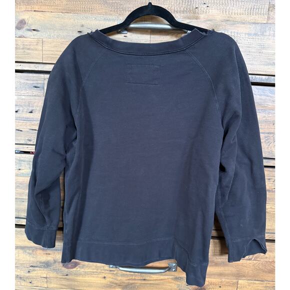 Nili Lotan Sweatshirt Women Sz M Black Distressed Neck Raglan Pullover Crewneck - Picture 2 of 8